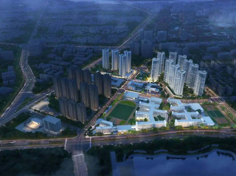 星汇锦城二期夜景,灯火通明的高密度社区